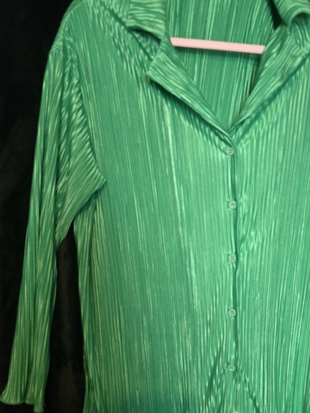 Green Pleated Button-Front Women's Top